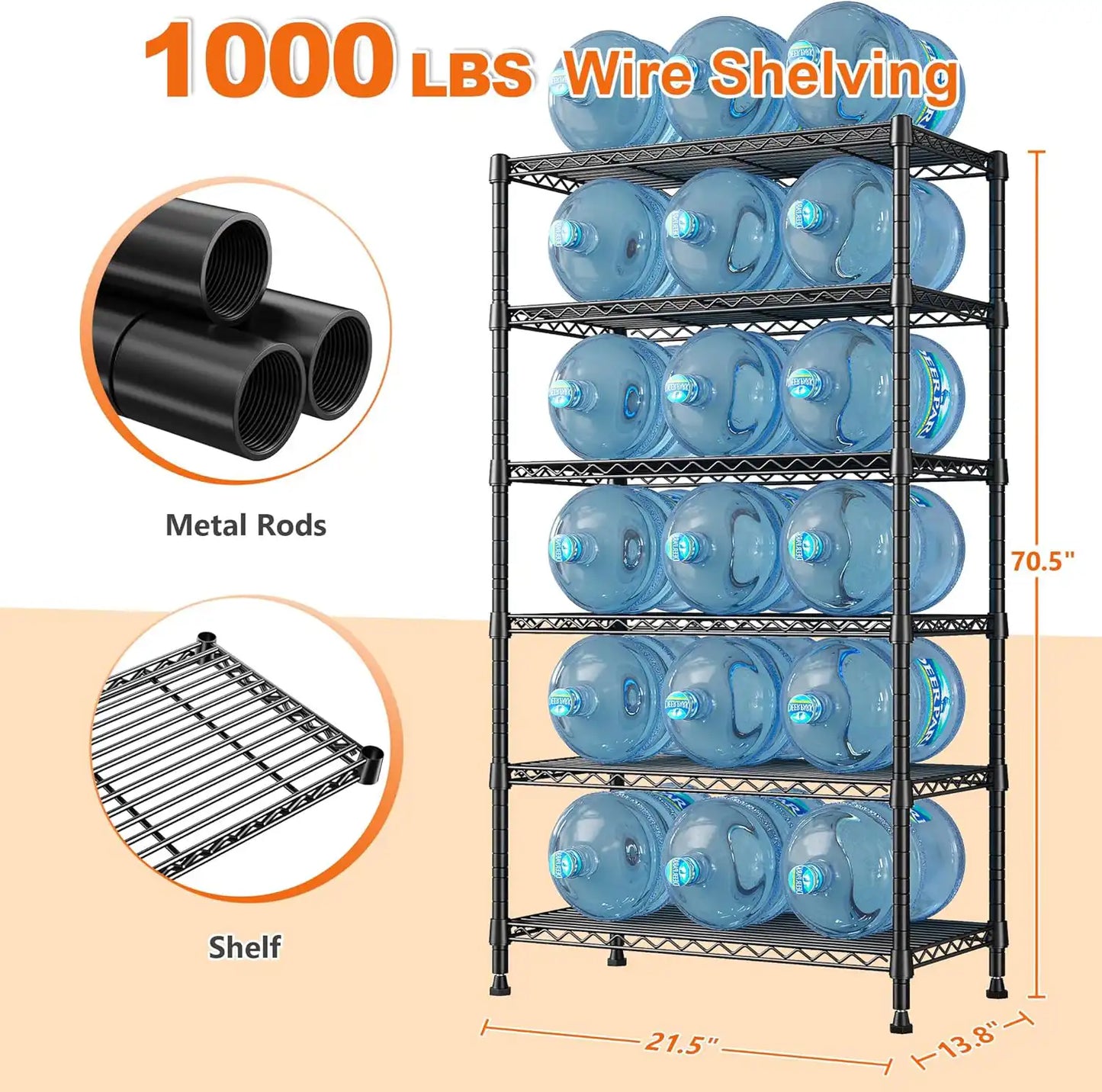 【🔥Factory Direct Clearout Sale🔥】21.5"W Metal Wire Rack, 6-Tier Adjusatble, 1000lbs Wire Shelving Units for Kitchen Pantry Commercial