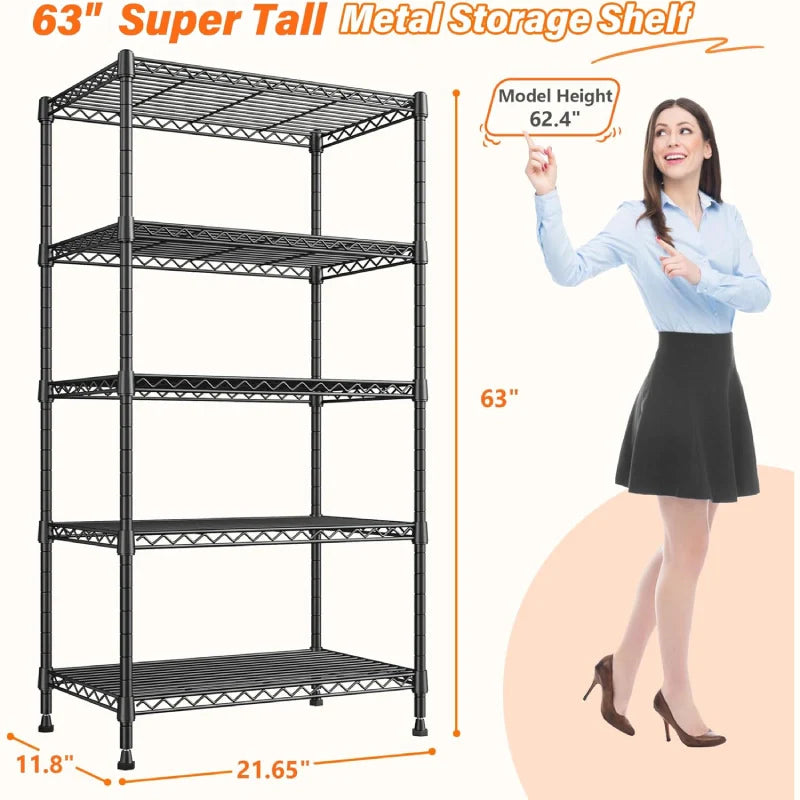 【🔥Factory Direct Clearout Sale🔥】21.6"W Storage Shelves, 5-Tier Adjustable Wire Shelving, Metal Rack for Kitchen Pantry Storage