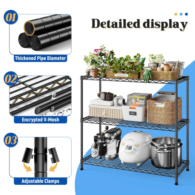 【🔥Factory Direct Clearout Sale🔥】3-Shlef Metal Shelves, Adjustable Steel Wire Shelving Units, Storage Rack for Kitchen Pantry Closet Dorm