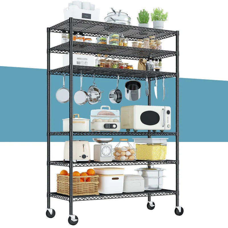 【🔥Factory Direct Clearout Sale🔥】45"W x 82"H Wire Shelving with Wheels, 6-Tier Adjustable Steel Shelves Load 1200LBS, Storage Racks for Kitchen Pantry Closet