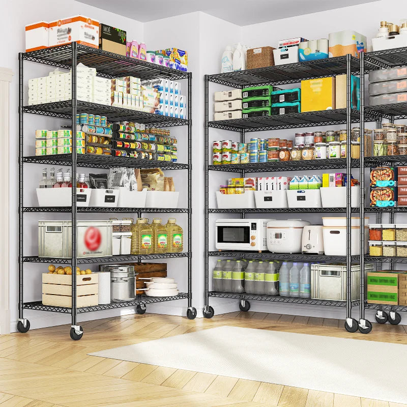 【🔥Factory Direct Clearout Sale🔥】45"W x 82"H Wire Shelving with Wheels, 6-Tier Adjustable Steel Shelves Load 1200LBS, Storage Racks for Kitchen Pantry Closet