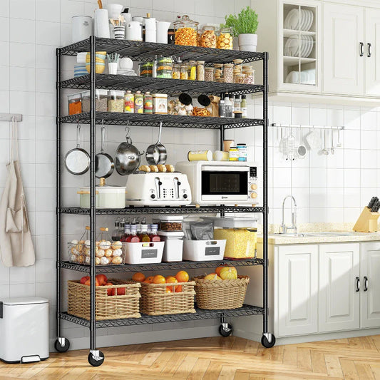 【🔥Factory Direct Clearout Sale🔥】45"W x 82"H Wire Shelving with Wheels, 6-Tier Adjustable Steel Shelves Load 1200LBS, Storage Racks for Kitchen Pantry Closet