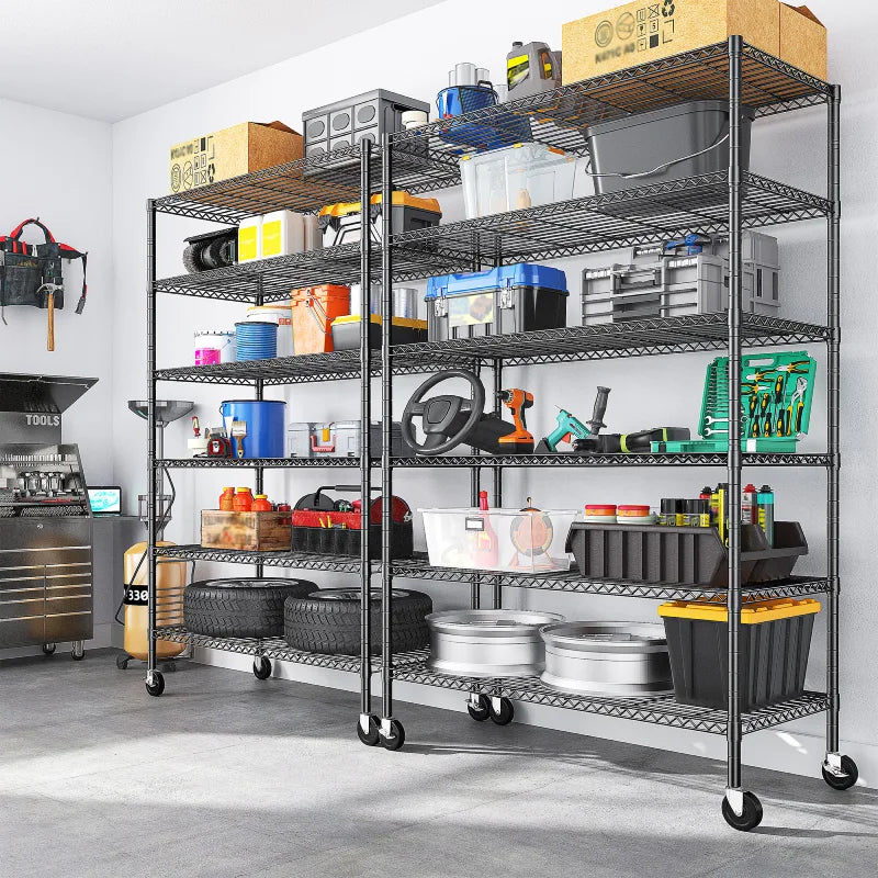 【🔥Factory Direct Clearout Sale🔥】45"W x 82"H Wire Shelving with Wheels, 6-Tier Adjustable Steel Shelves Load 1200LBS, Storage Racks for Kitchen Pantry Closet