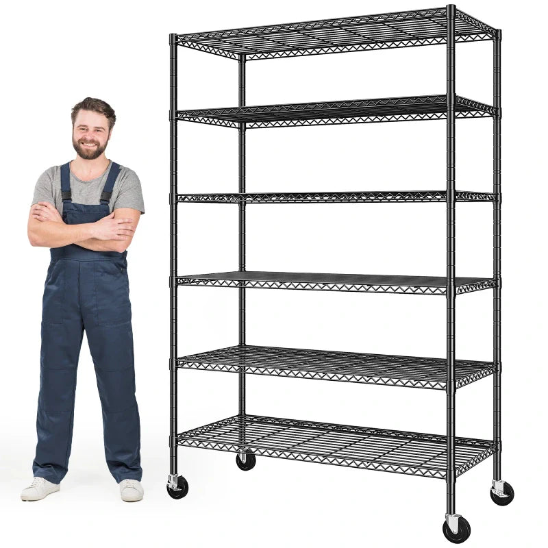 【🔥Factory Direct Clearout Sale🔥】45"W x 82"H Wire Shelving with Wheels, 6-Tier Adjustable Steel Shelves Load 1200LBS, Storage Racks for Kitchen Pantry Closet
