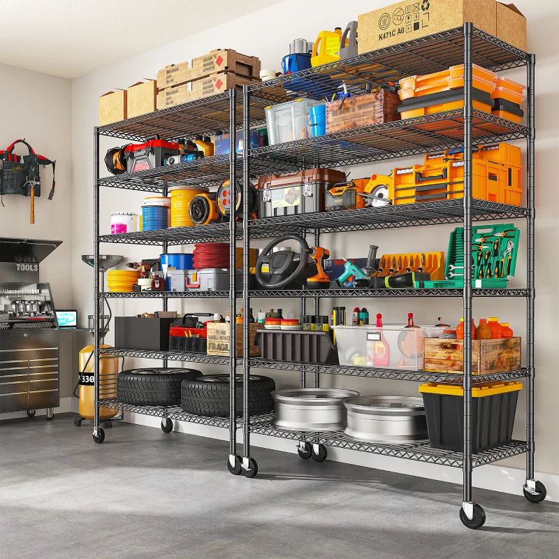 【🔥Factory Direct Clearout Sale🔥】45"W x 82"H Wire Shelving with Wheels, 6-Tier Adjustable Steel Shelves Load 1200LBS, Storage Racks for Kitchen Pantry Closet