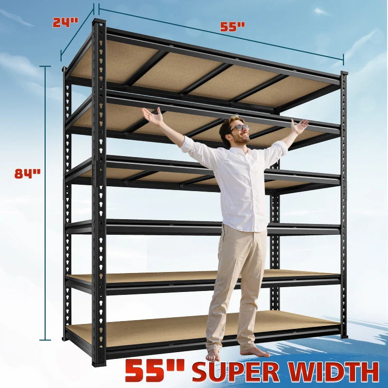 【🔥Factory Direct Clearout Sale🔥】55"W Boltless Shelving Units, 6-Tier Heavy Duty Freestanding Garage Shelves Load 3060lbs, Steel Storage Racks for Pantry Basement Commercial