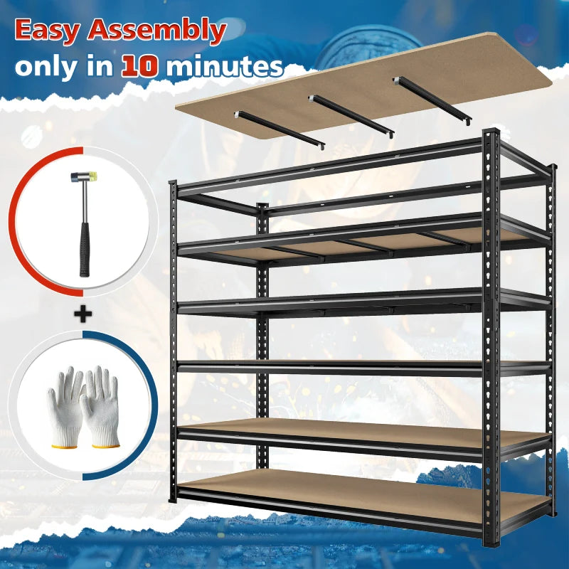 【🔥Factory Direct Clearout Sale🔥】59.8”W Boltless Shelving Units, 6-Tier Heavy Duty Steel Garage Shelf Load 3000lbs, Commercial Shelving Rack for Pantry Kitchen Basement