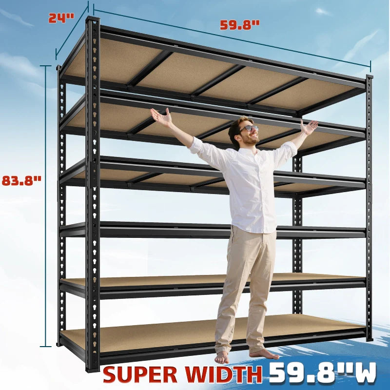 【🔥Factory Direct Clearout Sale🔥】59.8”W Boltless Shelving Units, 6-Tier Heavy Duty Steel Garage Shelf Load 3000lbs, Commercial Shelving Rack for Pantry Kitchen Basement