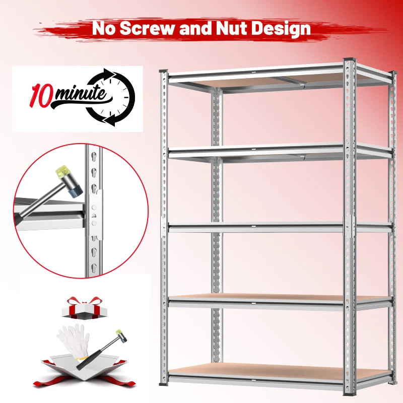 【🔥Factory Direct Clearout Sale🔥】35.5"W Garage Shelving, 5-Tier Adjustable Metal Shelves, Storage Rack for Kitchen Pantry Basement, Galvanized