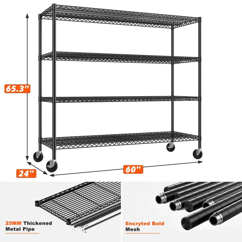 【🔥Factory Direct Clearout Sale🔥】60" W Wire Rack Shelving on Wheels, 2878lbs Heavy Duty Metal Shelves Adjustable, Commercial Shelves for Garage Pantry Kitchen