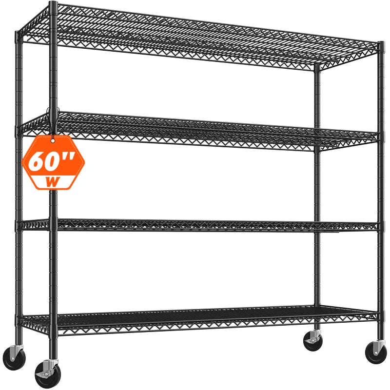 【🔥Factory Direct Clearout Sale🔥】60" W Wire Rack Shelving on Wheels, 2878lbs Heavy Duty Metal Shelves Adjustable, Commercial Shelves for Garage Pantry Kitchen