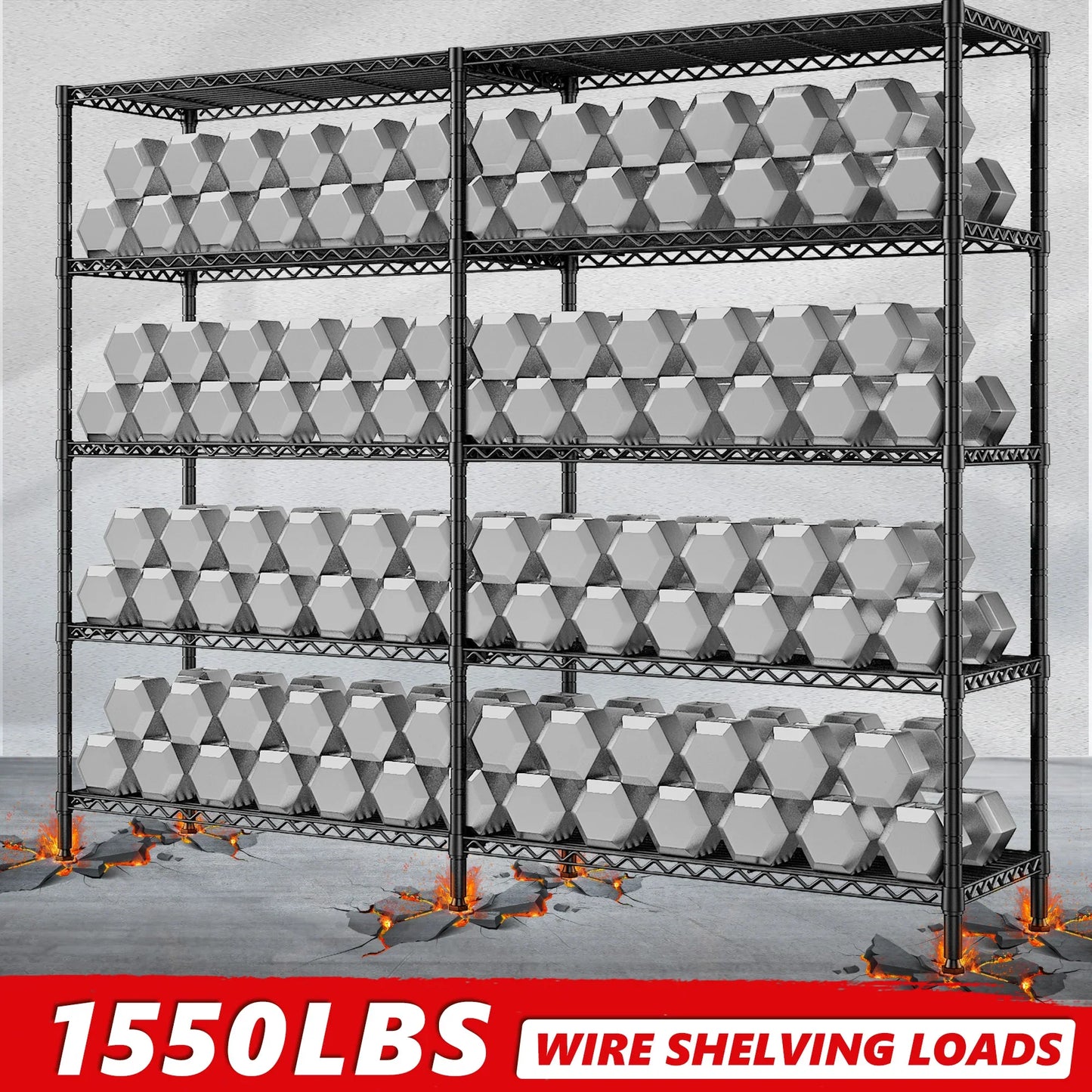 【🔥Factory Direct Clearout Sale🔥】2 Pack Wire Shelving Units, 62"W Adjustable Storage Shleves Load 1550LBS, Metal Rack for Pantry Kichen Commercial