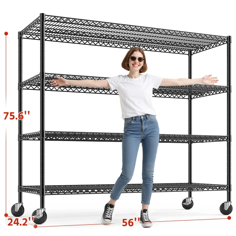 【🔥Factory Direct Clearout Sale🔥】75.6"H x 56"W Mobile Wire Shelving Units, 2,600lbs Heavy Duty Steel Shelving Rack, Adjustable Storage Shelves for Garage Kichen Commercial