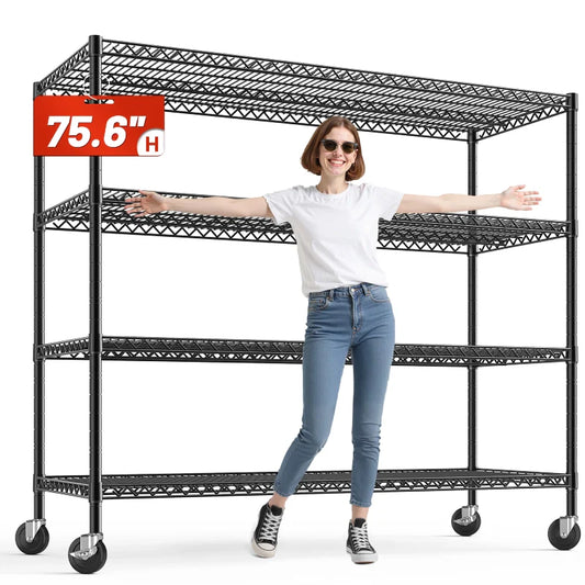 【🔥Factory Direct Clearout Sale🔥】75.6"H x 56"W Mobile Wire Shelving Units, 2,600lbs Heavy Duty Steel Shelving Rack, Adjustable Storage Shelves for Garage Kichen Commercial