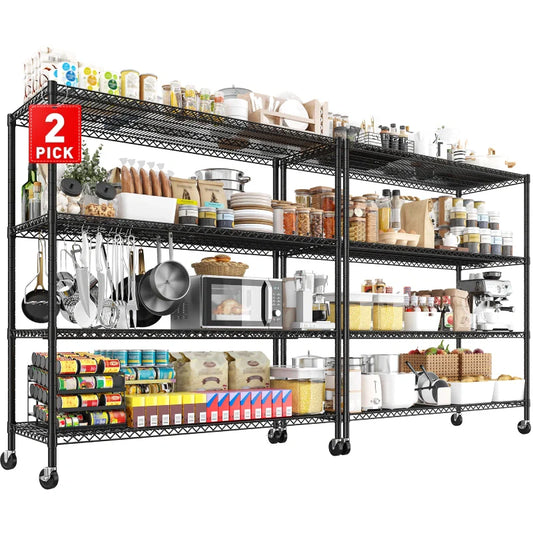 【🔥Factory Direct Clearout Sale🔥】2 Pack 56”W Wire Rack Shelving with Wheels, 2600lbs Heavy Duty Metal Shelves for Commercial, Garage, Kitchen