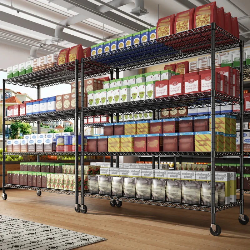 【🔥Factory Direct Clearout Sale🔥】2 Pack 56”W Wire Rack Shelving with Wheels, 2600lbs Heavy Duty Metal Shelves for Commercial, Garage, Kitchen