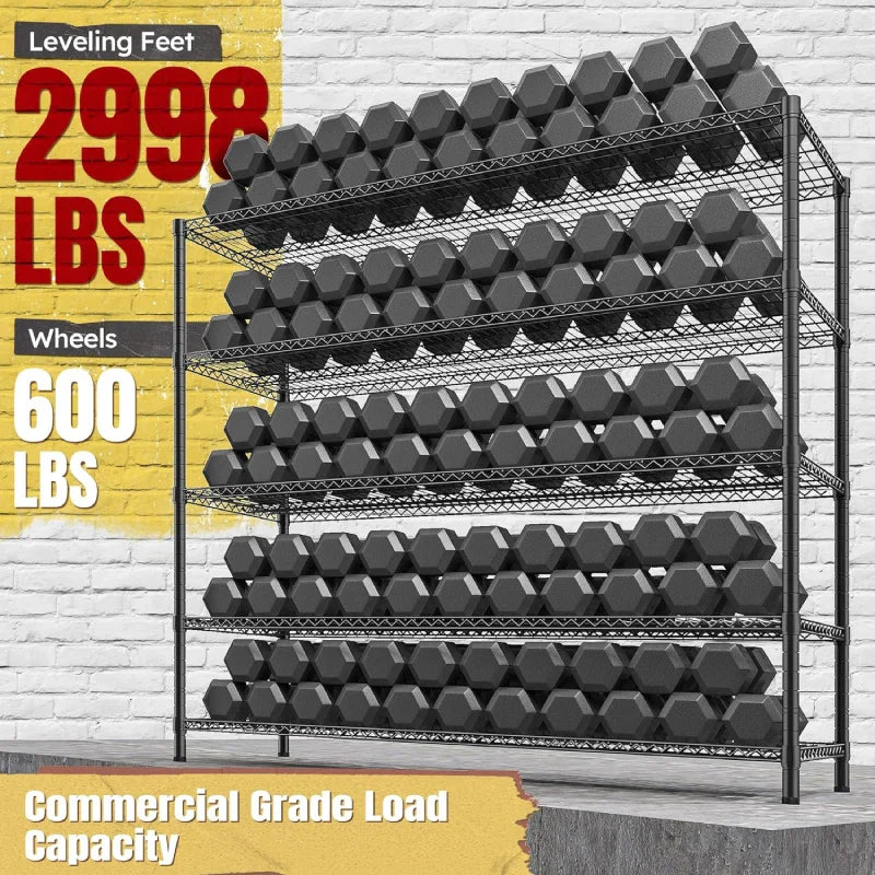 【🔥Factory Direct Clearout Sale🔥】55.5"W Wire Shelving Unit With Wheels, 2998Lbs Metal Garage Shelves Adjustable, Wire Shelving Rack for Pantry Kitchen Basement