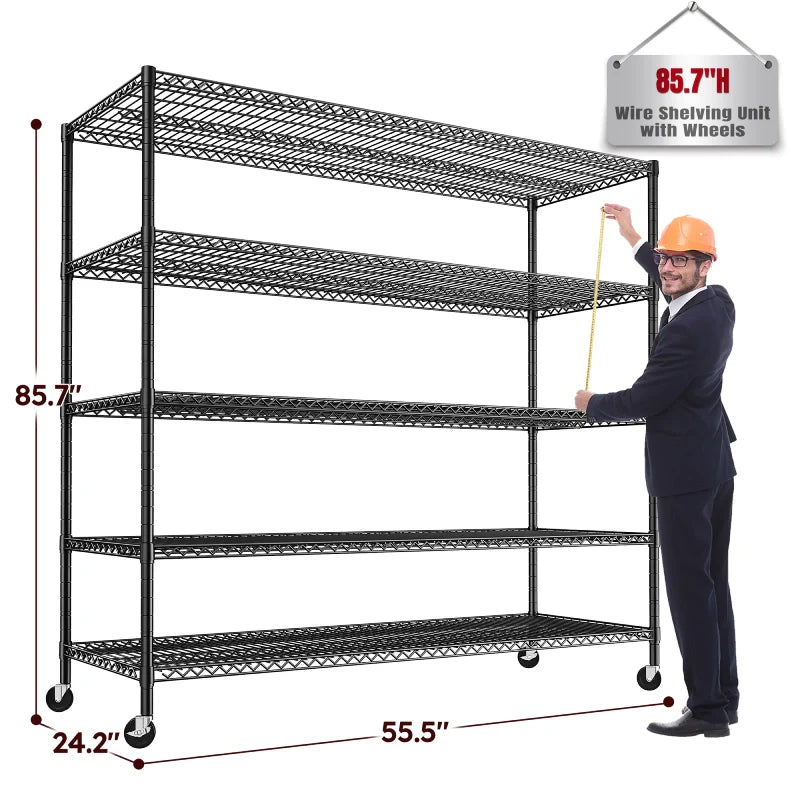 【🔥Factory Direct Clearout Sale🔥】55.5"W Wire Shelving Unit With Wheels, 2998Lbs Metal Garage Shelves Adjustable, Wire Shelving Rack for Pantry Kitchen Basement
