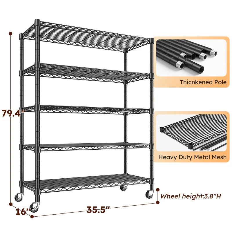 【🔥Factory Direct Clearout Sale🔥】35.5"W Metal Wire Shelving with Wheels, Adjustable Outdoor Shelves with Casters for Kitchen, Pantry & Dorm