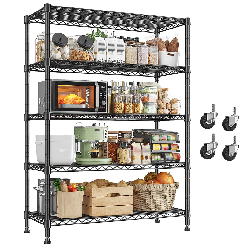 【🔥Factory Direct Clearout Sale🔥】35.5"W Metal Wire Shelving with Wheels, Adjustable Outdoor Shelves with Casters for Kitchen, Pantry & Dorm