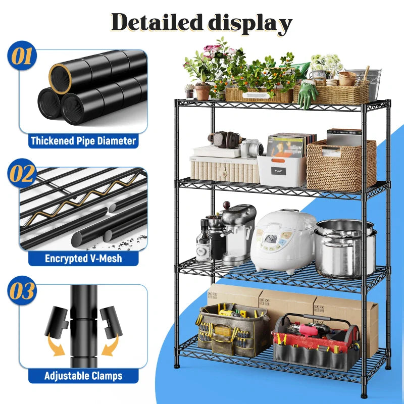 【🔥Factory Direct Clearout Sale🔥】3-Shlef Metal Shelves, Adjustable Steel Wire Shelving Units, Storage Rack for Kitchen Pantry Closet Dorm