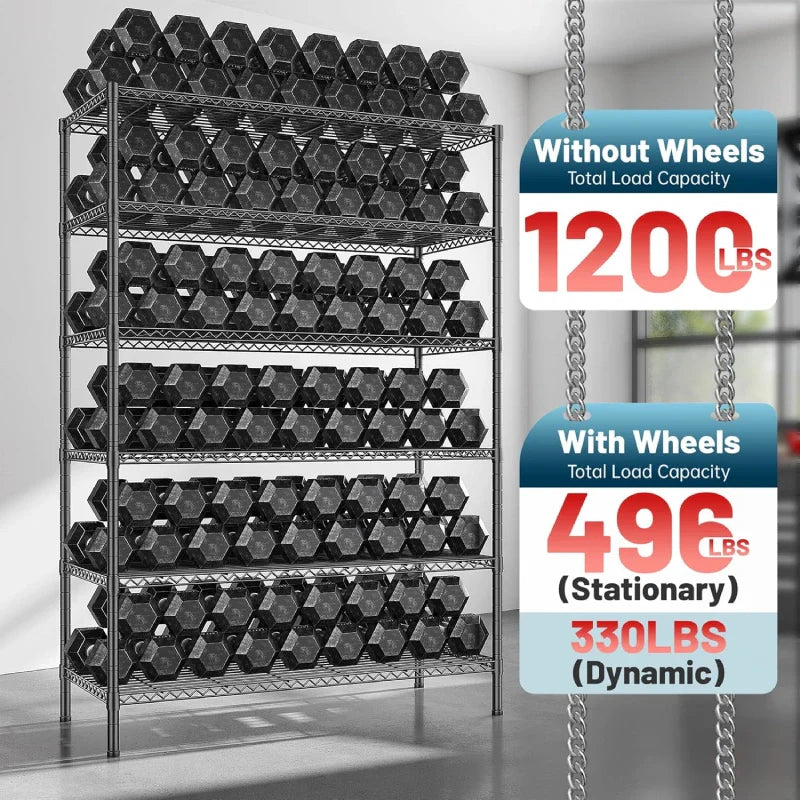 【🔥Factory Direct Clearout Sale🔥】45"W x 82"H Wire Shelving with Wheels, 6-Tier Adjustable Steel Shelves Load 1200LBS, Storage Racks for Kitchen Pantry Closet