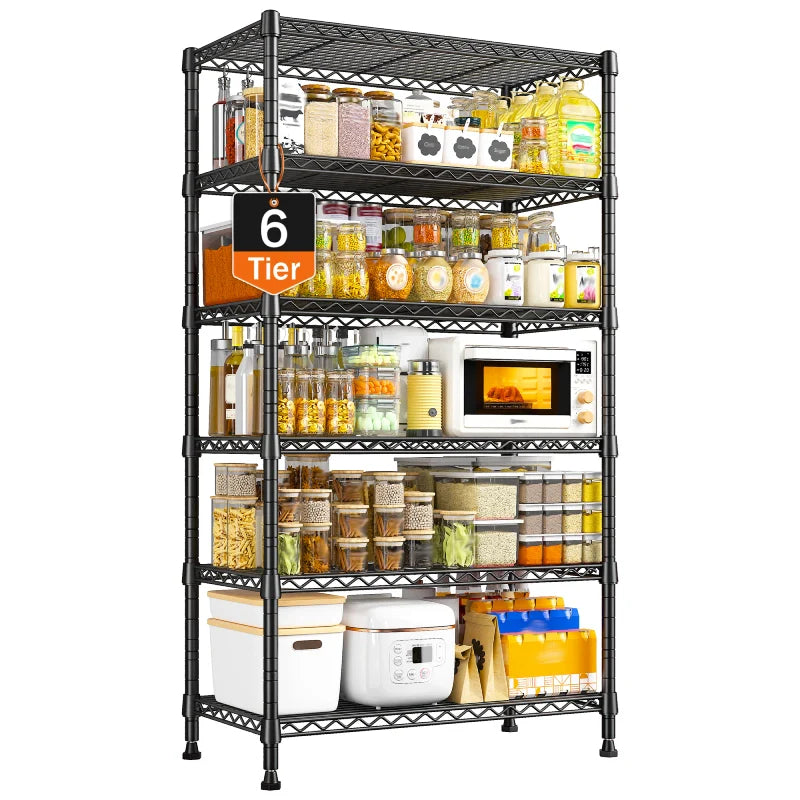 【🔥Factory Direct Clearout Sale🔥】21.5"W Metal Wire Rack, 6-Tier Adjusatble, 1000lbs Wire Shelving Units for Kitchen Pantry Commercial