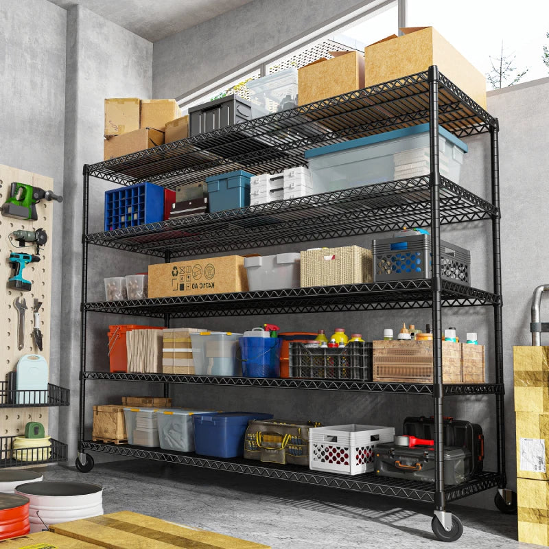 【🔥Factory Direct Clearout Sale🔥】60" W Steel Wire Shelving Units on Wheels, 5-Tier Adjustable, 3200lbs Heavy Duty Storage Shelves for Garage Kitchen Pantry Commercial