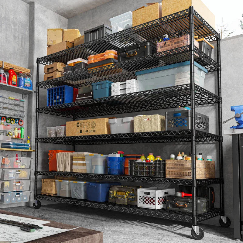 【🔥Factory Direct Clearout Sale🔥】60''W X 82.6" H Wire Shelves on Wheels, 3598 lbs Heavy Duty Commercial Shelving Rack, Adjustable Steel Shelves for Kitchen Pantry