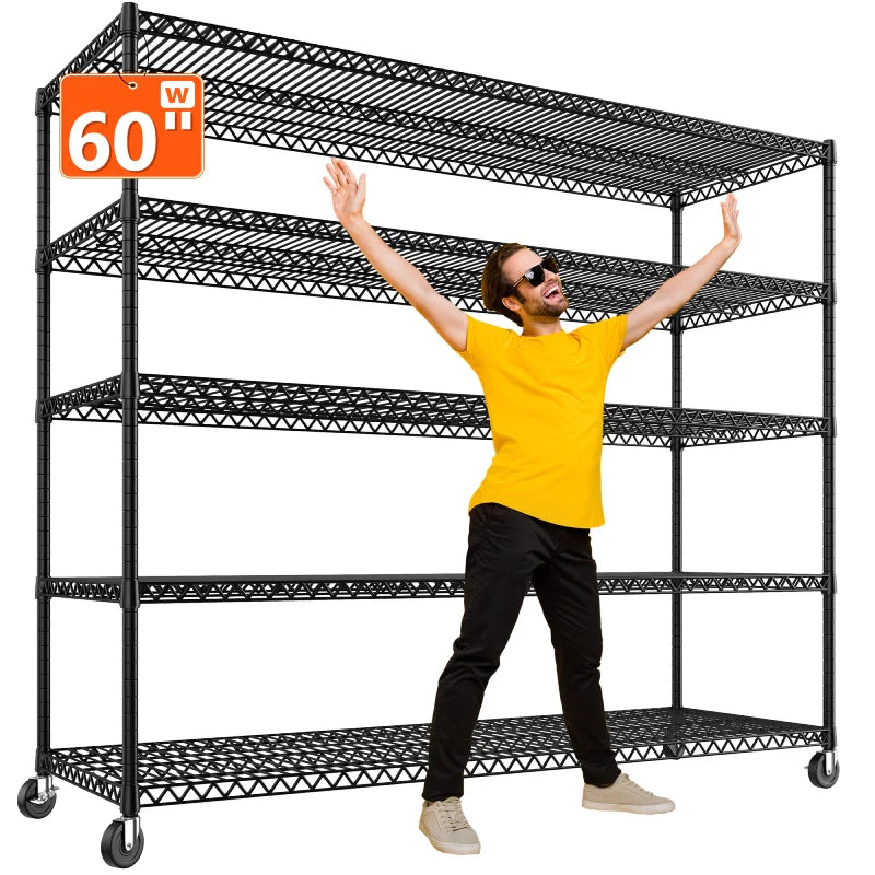 【🔥Factory Direct Clearout Sale🔥】60" W Steel Wire Shelving Units on Wheels, 5-Tier Adjustable, 3200lbs Heavy Duty Storage Shelves for Garage Kitchen Pantry Commercial