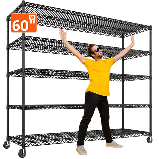 【🔥Factory Direct Clearout Sale🔥】60" W Steel Wire Shelving Units on Wheels, 5-Tier Adjustable, 3200lbs Heavy Duty Storage Shelves for Garage Kitchen Pantry Commercial