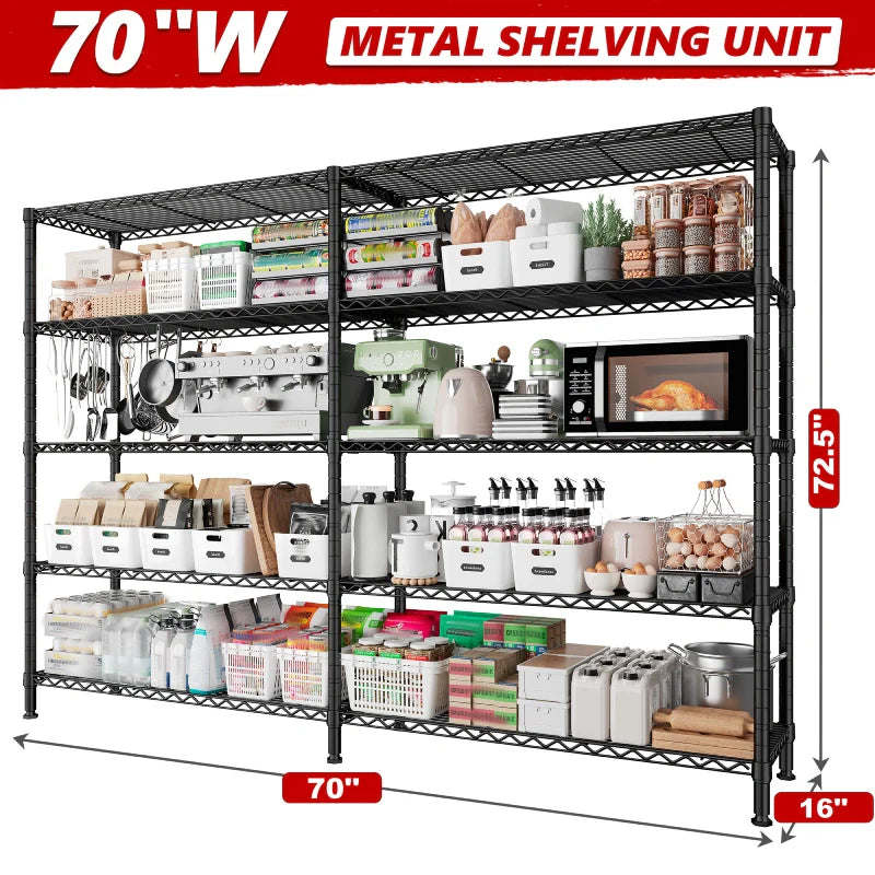 【🔥Factory Direct Clearout Sale🔥】72"H Wire Shelving, 1600Lbs Metal L Shaped Shelves Adjustable, 70"W Storage Racks for Pantry Kitchen