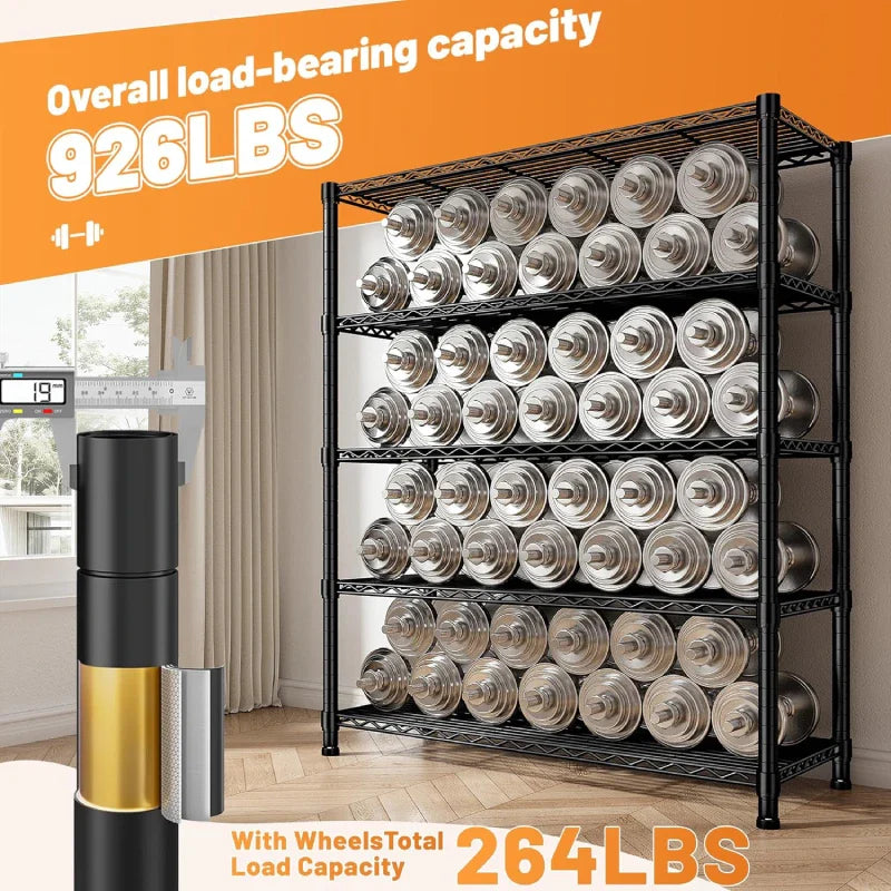 【🔥Factory Direct Clearout Sale🔥】35"W Wire Shelving Units with Wheels, Metal Shelves with Cover, 5-Tier Adjustable Shelving Rack for Kitchen Pantry Basement