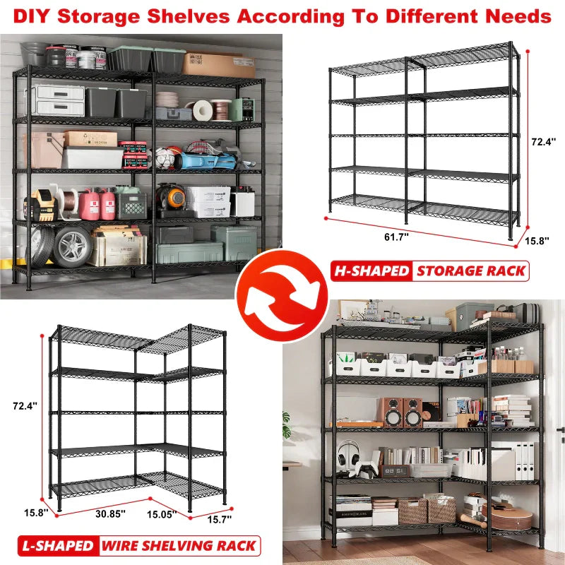 【🔥Factory Direct Clearout Sale🔥】2 Pack Wire Shelving Units, 62"W Adjustable Storage Shleves Load 1550LBS, Metal Rack for Pantry Kichen Commercial