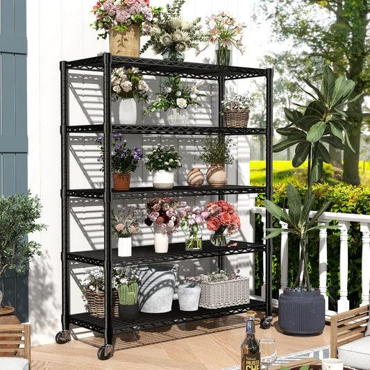 【🔥Factory Direct Clearout Sale🔥】35.5"W Metal Wire Shelving with Wheels, Adjustable Outdoor Shelves with Casters for Kitchen, Pantry & Dorm