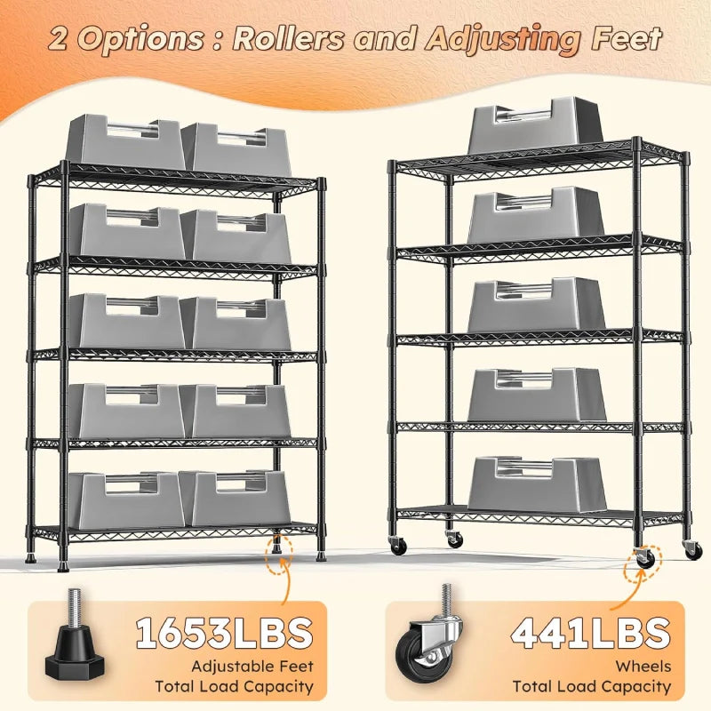 【🔥Factory Direct Clearout Sale🔥】35.5"W Metal Wire Shelving with Wheels, Adjustable Outdoor Shelves with Casters for Kitchen, Pantry & Dorm