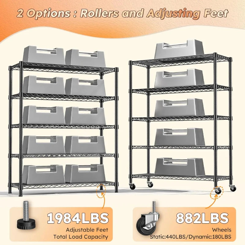 【🔥Factory Direct Clearout Sale🔥】35.5"W Metal Wire Shelving with Wheels, Adjustable Outdoor Shelves with Casters for Kitchen, Pantry & Dorm