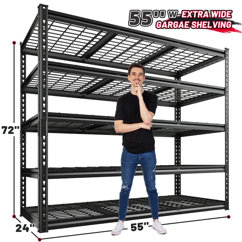 【🔥Factory Direct Clearout Sale🔥】55“W x 72"H 3000LBS Metal Garage Storage Racks Basement Shelving Adjustable Industrial Shelving for Garage, Warehouse, Pantry