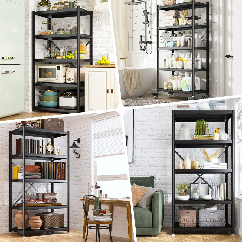 【🔥Factory Direct Clearout Sale🔥】5-Tier BookShelf Steel Wire Shelving with Wheels 31.5"W Living Room Rack WaterProof Bathroom Storage Shelf