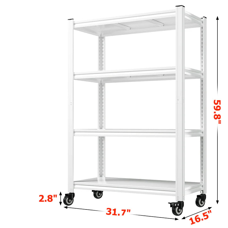 【🔥Factory Direct Clearout Sale🔥】59.8"H 4-Tier Rolling Metal Shelving Rack 530LBS Adjustable Shelving Units for Pantry, Kitchen, Basement