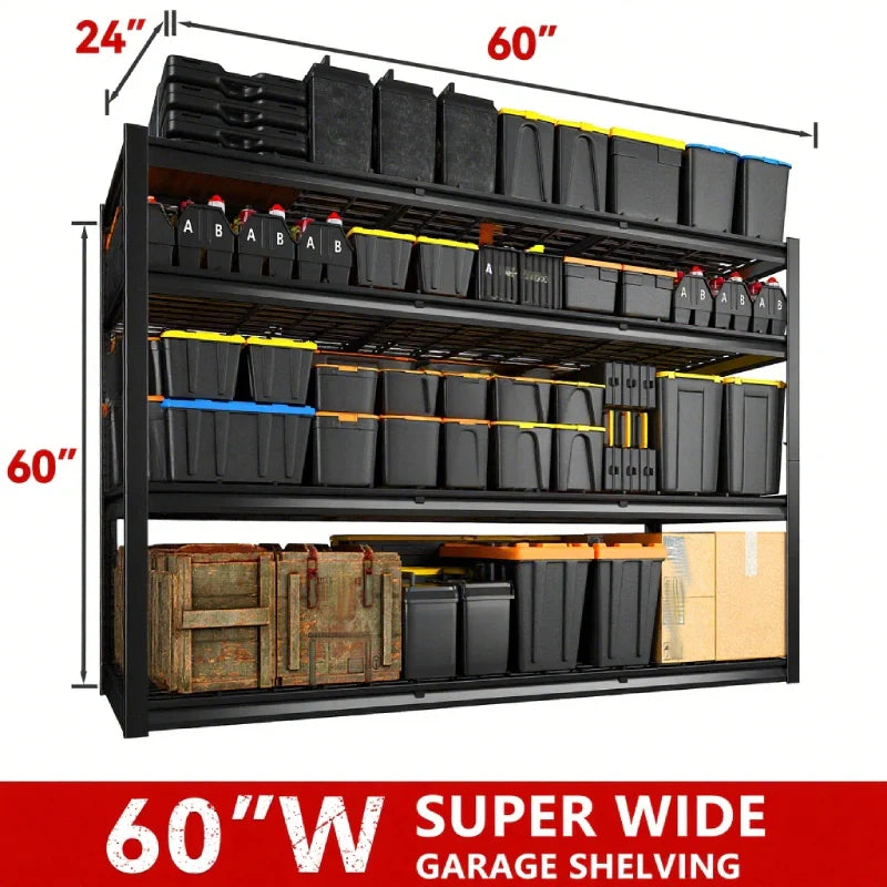 【🔥Factory Direct Clearout Sale🔥】60"W 4-Tier Shelves for Storage 2550LBS Adjustable Garage Shelving Storage Racks  for  Pantry Garage Basement