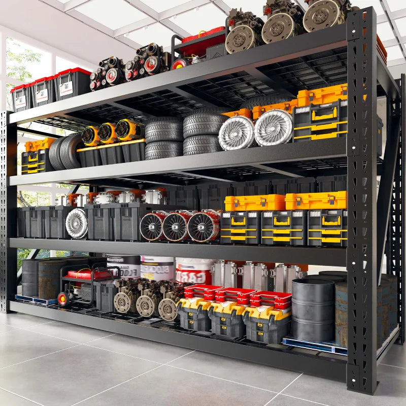 【🔥Factory Direct Clearout Sale🔥】shelves 4-Tier Industrial Storage Rack 77.2"W 8500LBS Shelves with Metal Heavy Duty Garage Shelving Adjustable Shelving for Warehouse, Industrial, basement, Laboratory