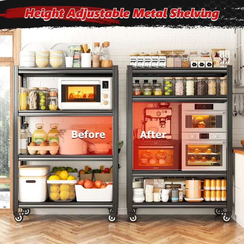 【🔥Factory Direct Clearout Sale🔥】59.8"H 4-Tier Rolling Metal Shelving Rack 530LBS Adjustable Shelving Units for Pantry, Kitchen, Basement