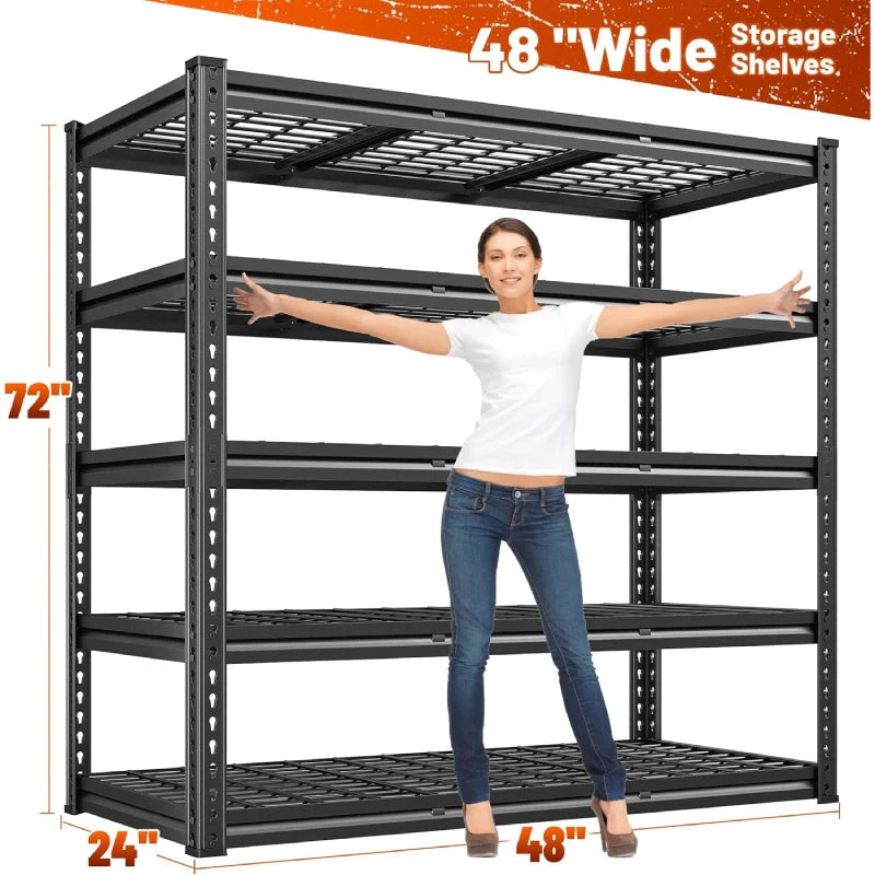 【🔥Factory Direct Clearout Sale🔥】Garage Shelving 48"W x 72"H  5-Tier Storage Shelves 3000 LBS  Heavy Duty Shelving Adjustable for Garage, Basement, Warehouse