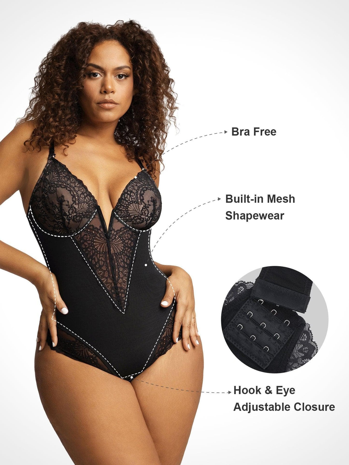 【🔥Hot Sale🔥】Shapewear Lace Deep-V Neck Bodysuits or Faux Leather Skirts
