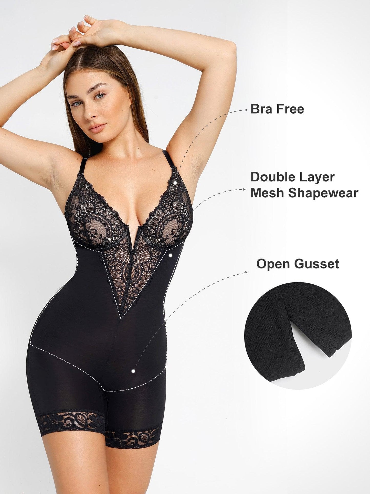 【🔥Hot Sale🔥】Shapewear Lace Deep-V Neck Bodysuits or Faux Leather Skirts
