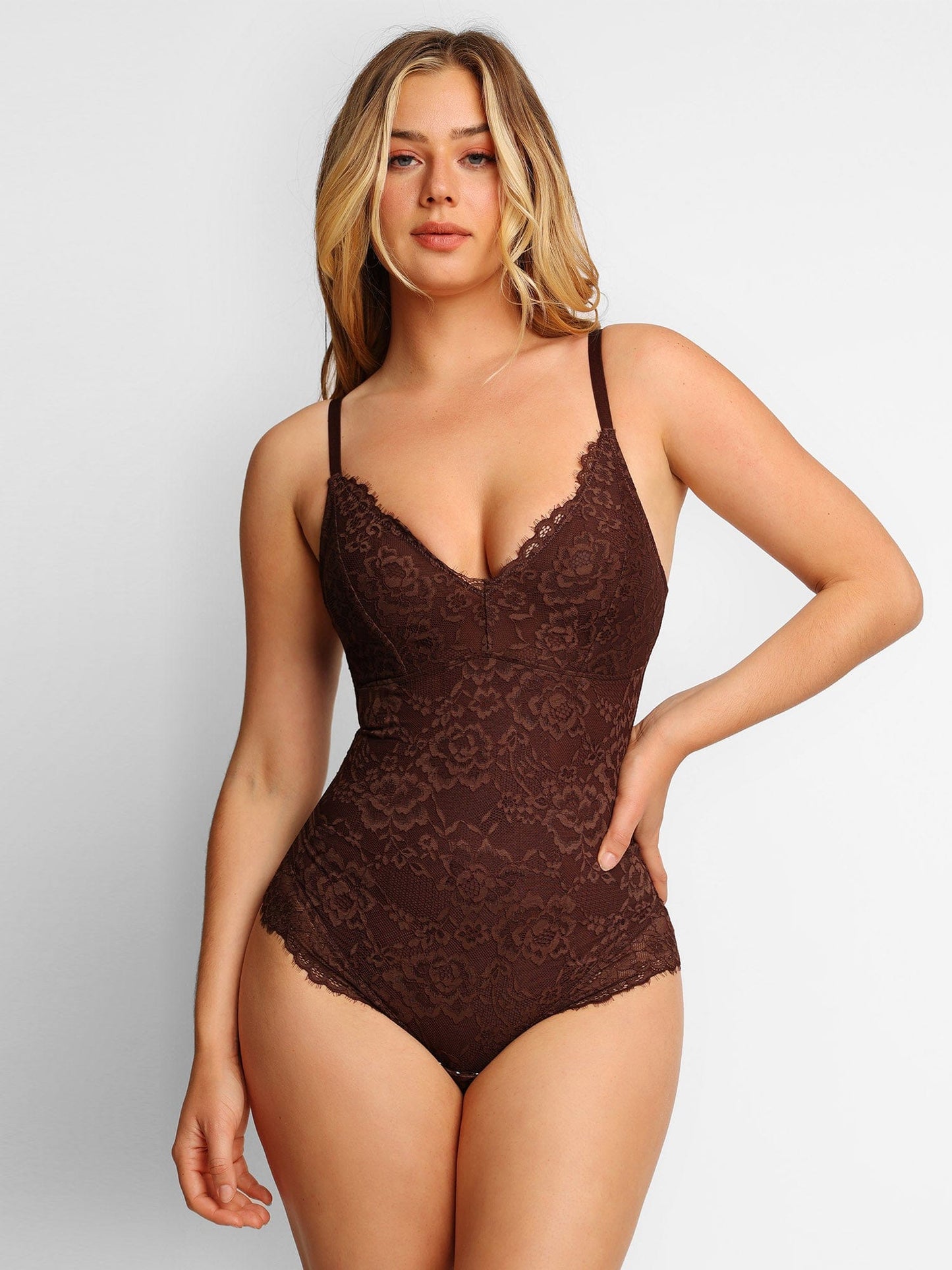 【🔥Hot Sale🔥】Shapewear Lace Deep-V Neck Bodysuits or Faux Leather Skirts