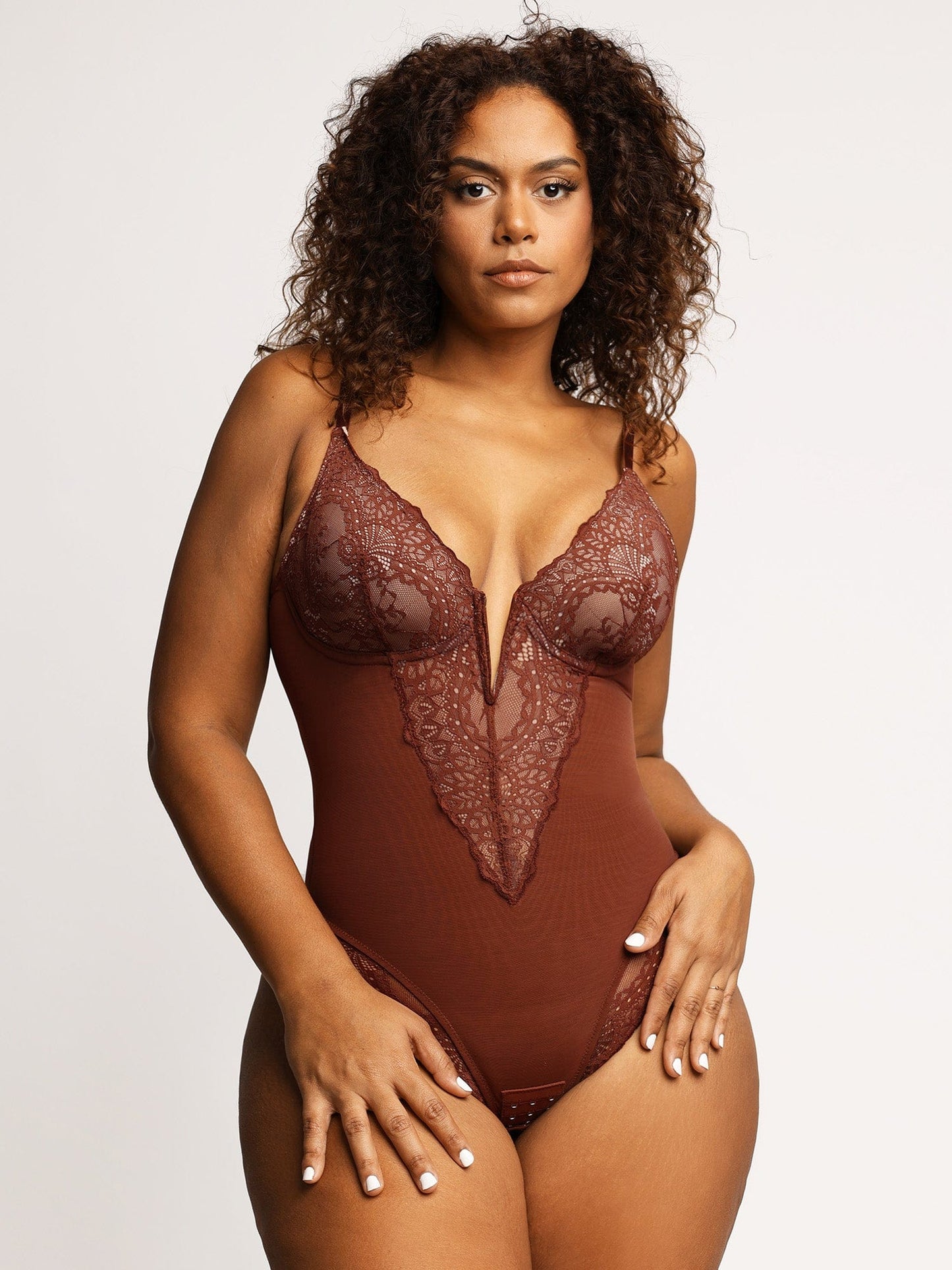 【🔥Hot Sale🔥】Shapewear Lace Deep-V Neck Bodysuits or Faux Leather Skirts
