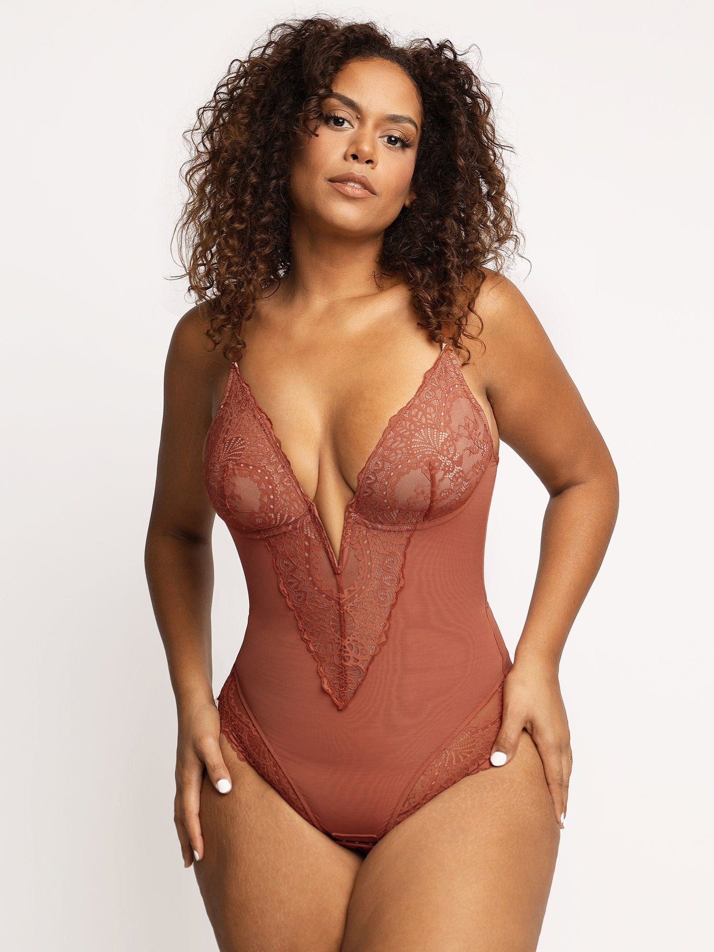 【🔥Hot Sale🔥】Shapewear Lace Deep-V Neck Bodysuits or Faux Leather Skirts