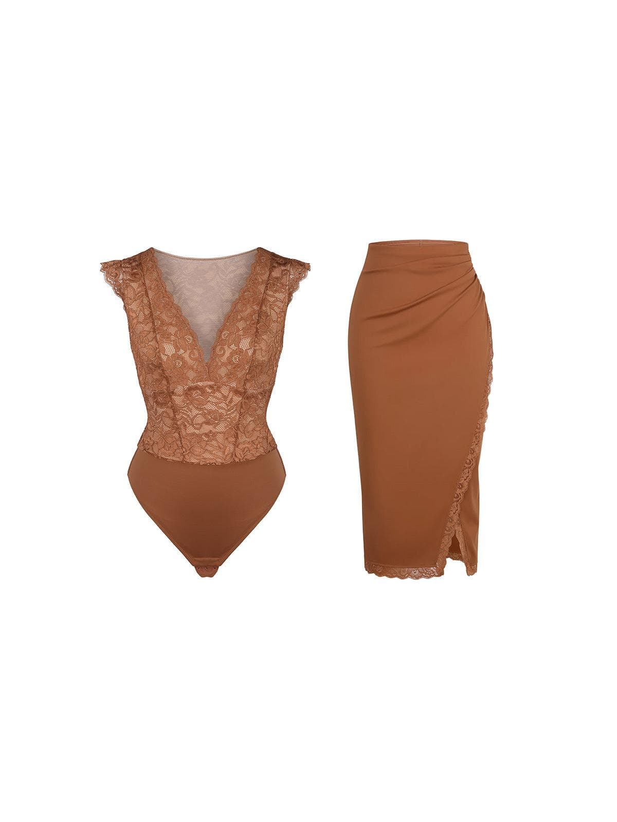 【🔥Hot Sale🔥】Shapewear Sculpting Lace Bodysuit or Midi Skirt or Shrug